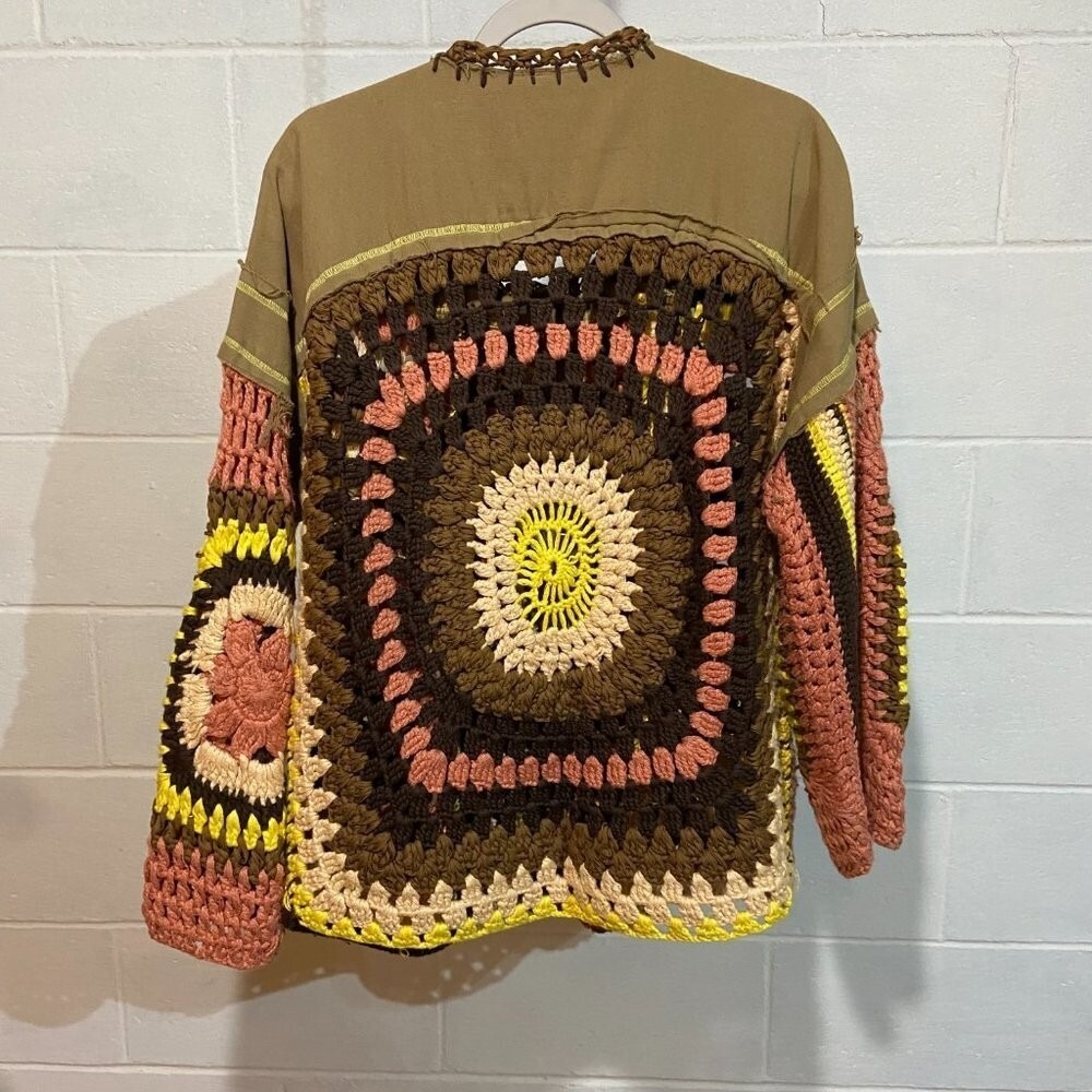 Free People Women's No Rain Oslo in Spring Jacket MEDIUM Patchwork Boho‎ Crochet - Picture 7 of 16